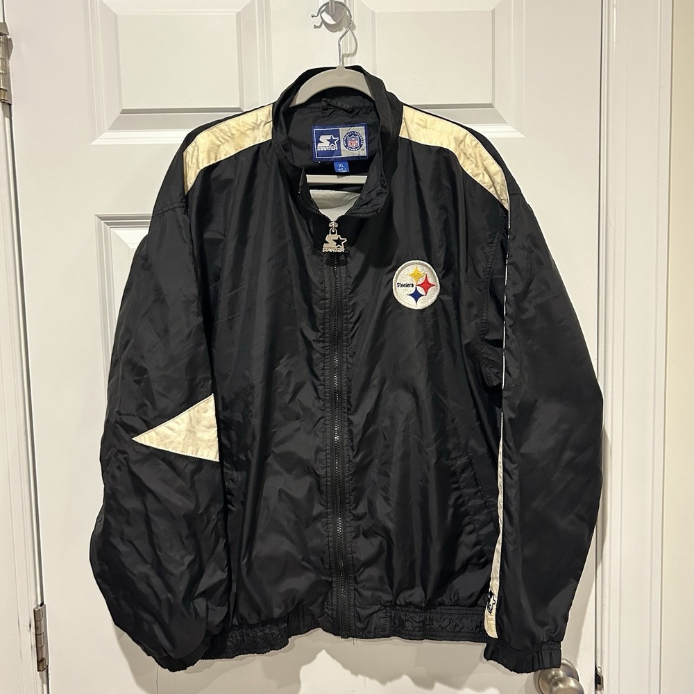 Vintage 90s Starter Pittsburgh Steelers Windbreaker Jacket Men's XL F97 Black
